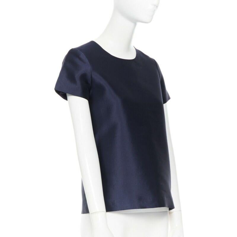 Black J CREW COLLECTION navy blue cap sleeves round neckline a-line shirt top US00 XS For Sale