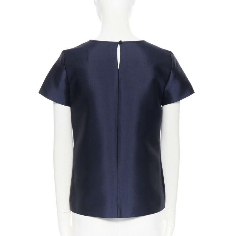 Women's J CREW COLLECTION navy blue cap sleeves round neckline a-line shirt top US00 XS For Sale