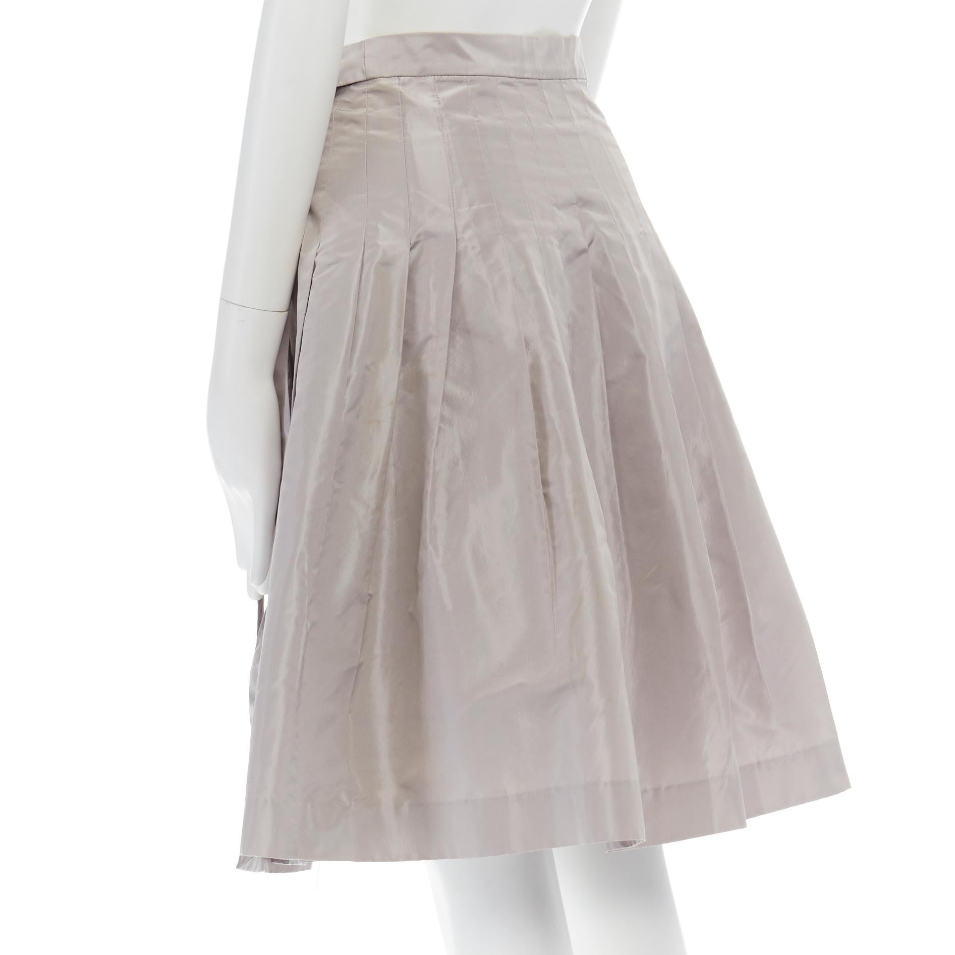 Women's J CREW COLLECTION silver grey 100% silk pleated tie waist flared skirt US0 26