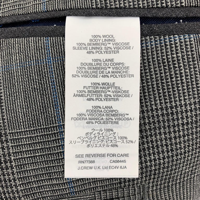 J. CREW Size 38 Regular Dark Gray Glenplaid Wool Notch Lapel Suit For