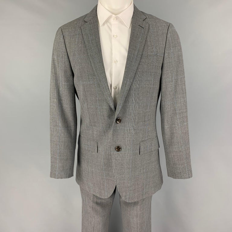 J. CREW Size 38 Regular Dark Gray Glenplaid Wool Notch Lapel Suit For