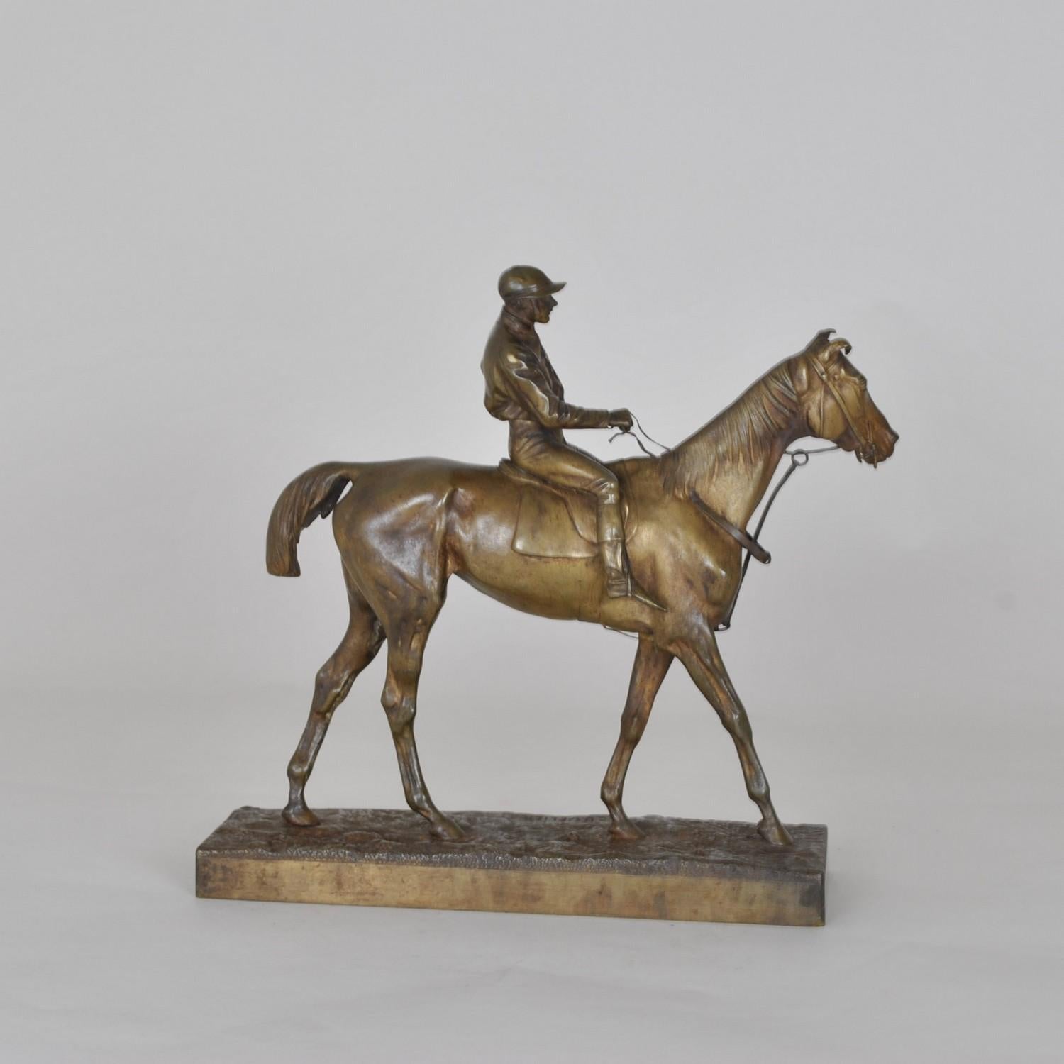 French J Cuvelier, Horse Rider in Bronze, Signed, XIXth Century