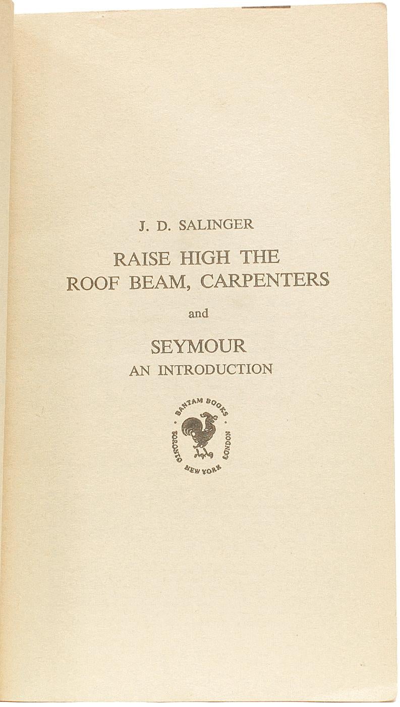 American J. D. SALINGER, Raise High the Room Beam, Presentation Copy, 1965