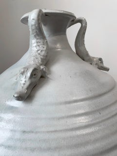 "Jug with Three Gators" 2021, 22" Ceramic Jug Sculpture with Alligator Detail