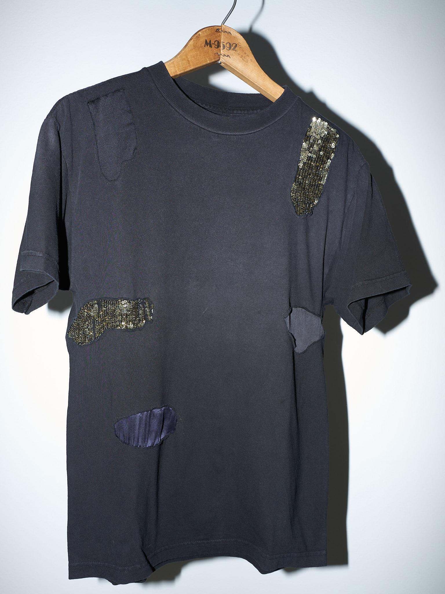 J Dauphin Black T-Shirt Embellished  Patch Work Sequin Silk Body Cotton  6