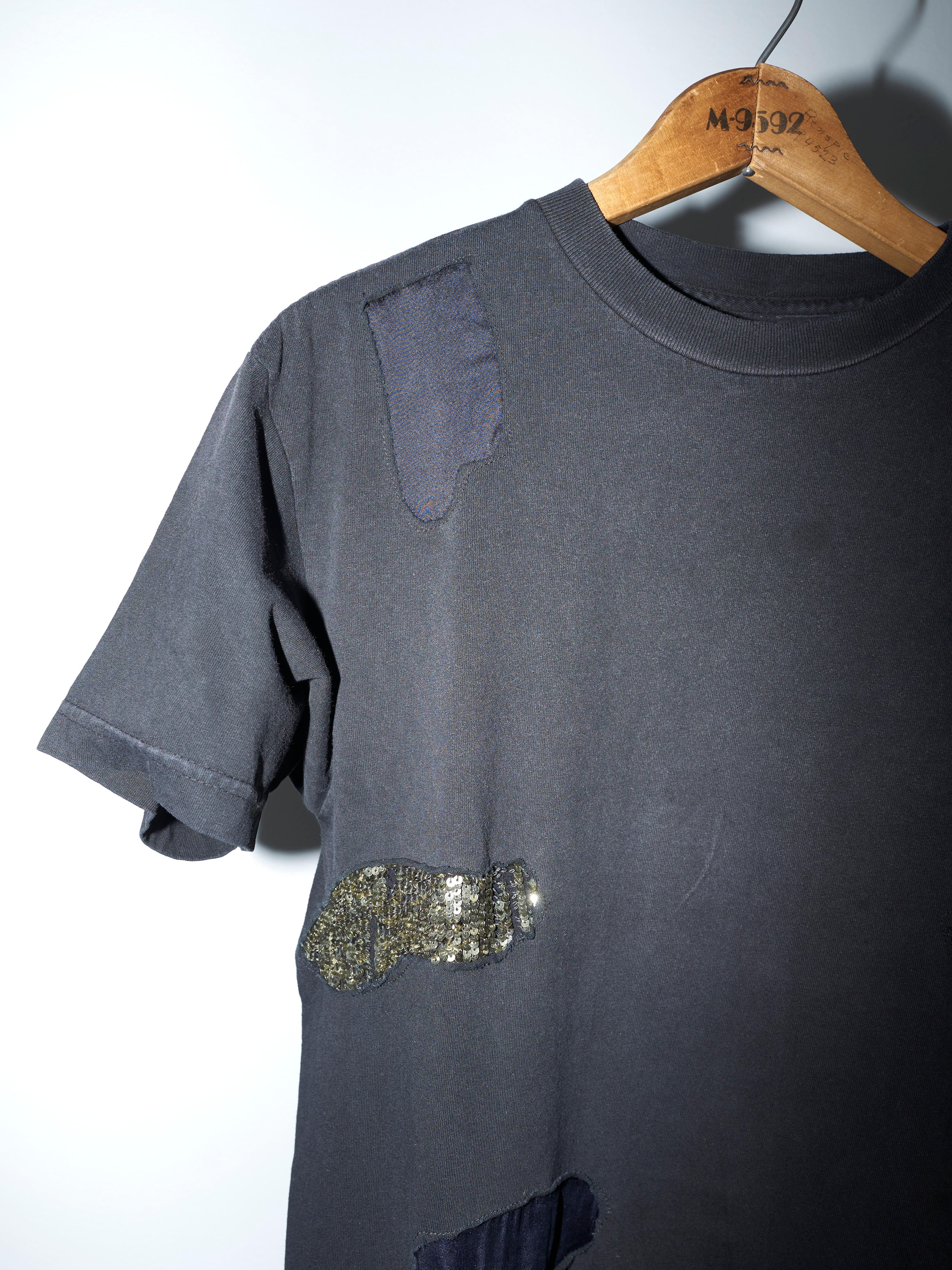 J Dauphin Black T-Shirt Embellished  Patch Work Sequin Silk Body Cotton  8