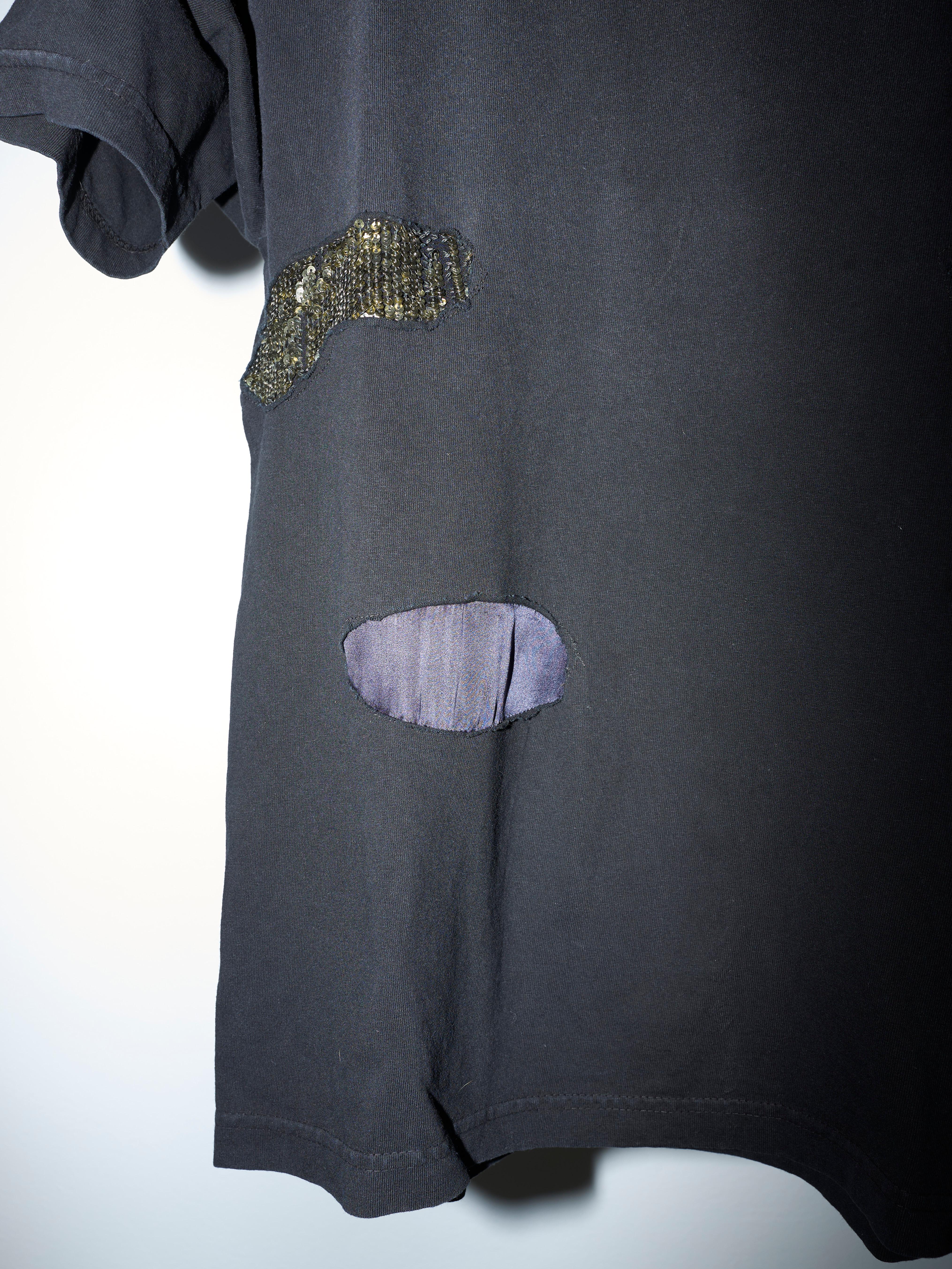 J Dauphin Black T-Shirt Embellished  Patch Work Sequin Silk Body Cotton  9