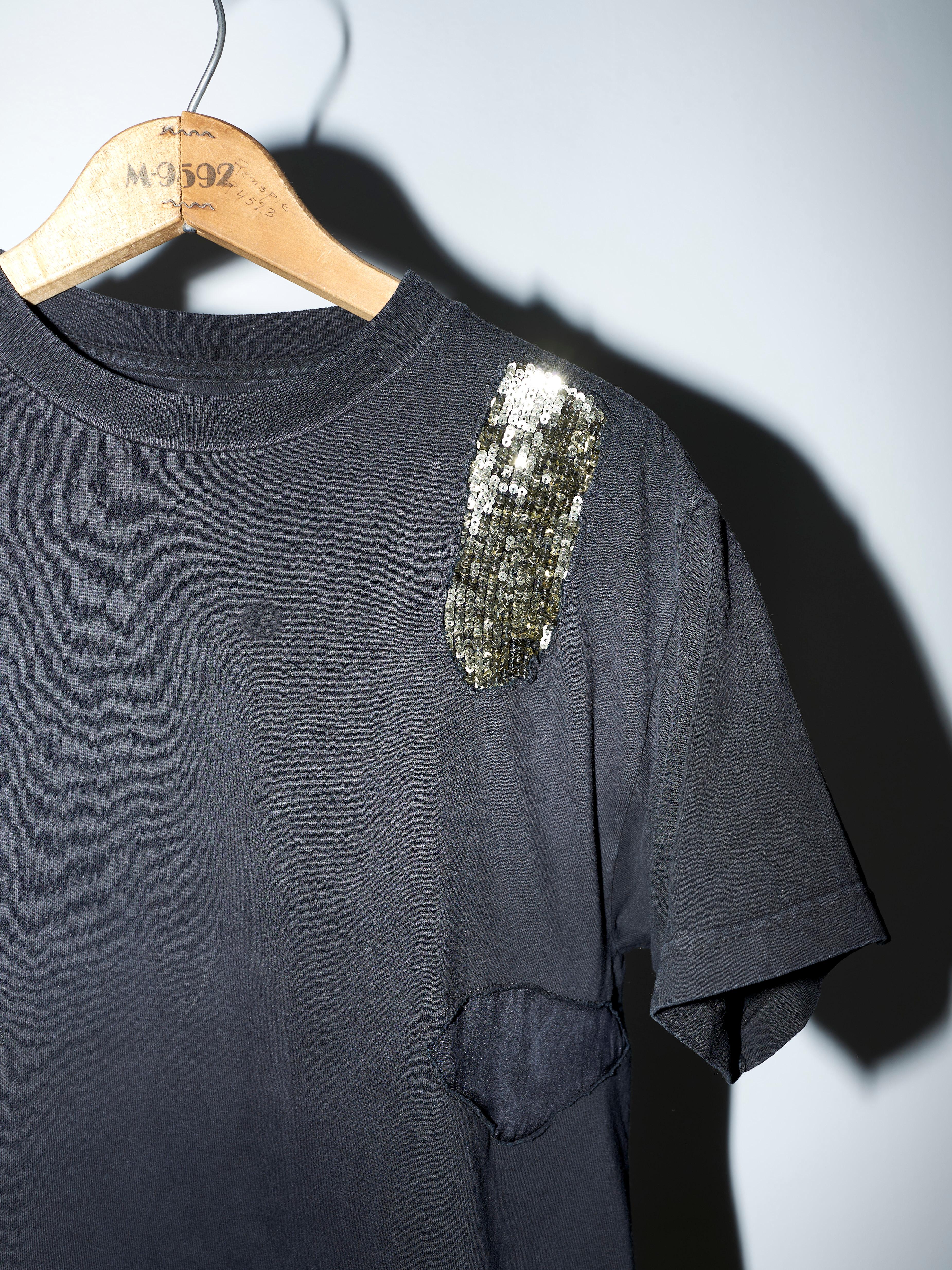 J Dauphin Black T-Shirt Embellished  Patch Work Sequin Silk Body Cotton  11