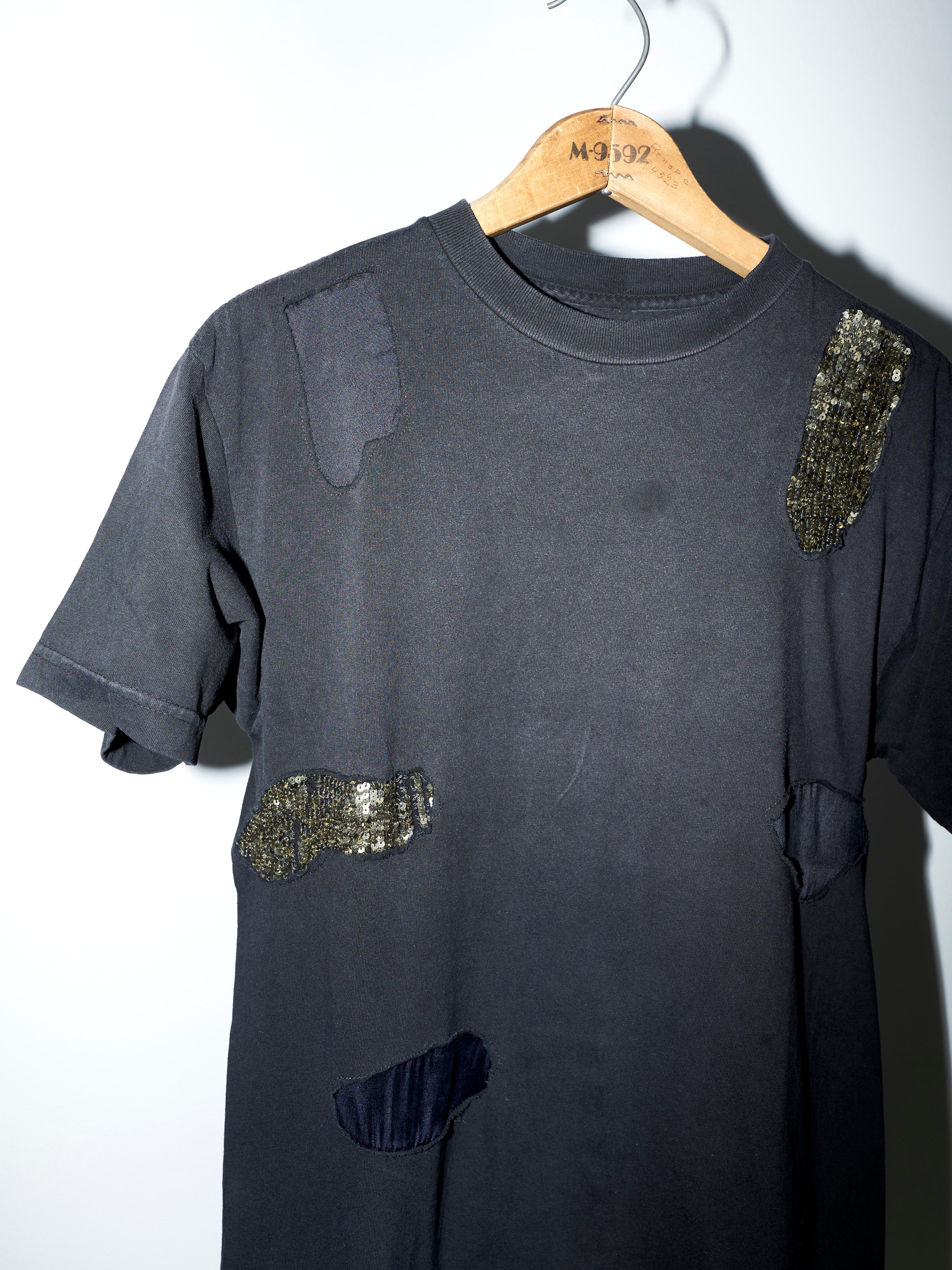 J Dauphin Black T-Shirt Embellished  Patch Work Sequin Silk Body Cotton  12