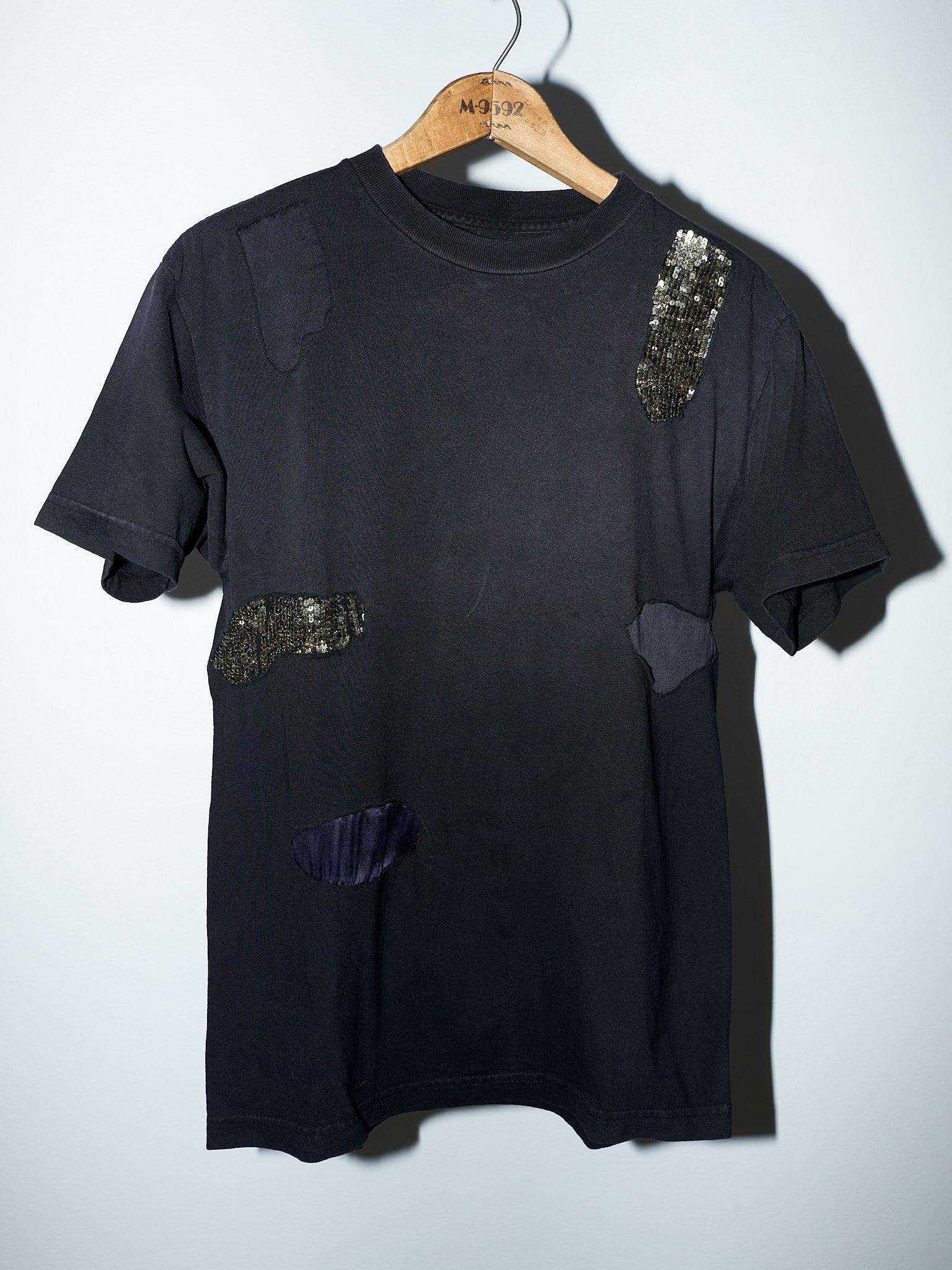 J Dauphin Black T-Shirt Embellished  Patch Work Sequin Silk Body Cotton  13