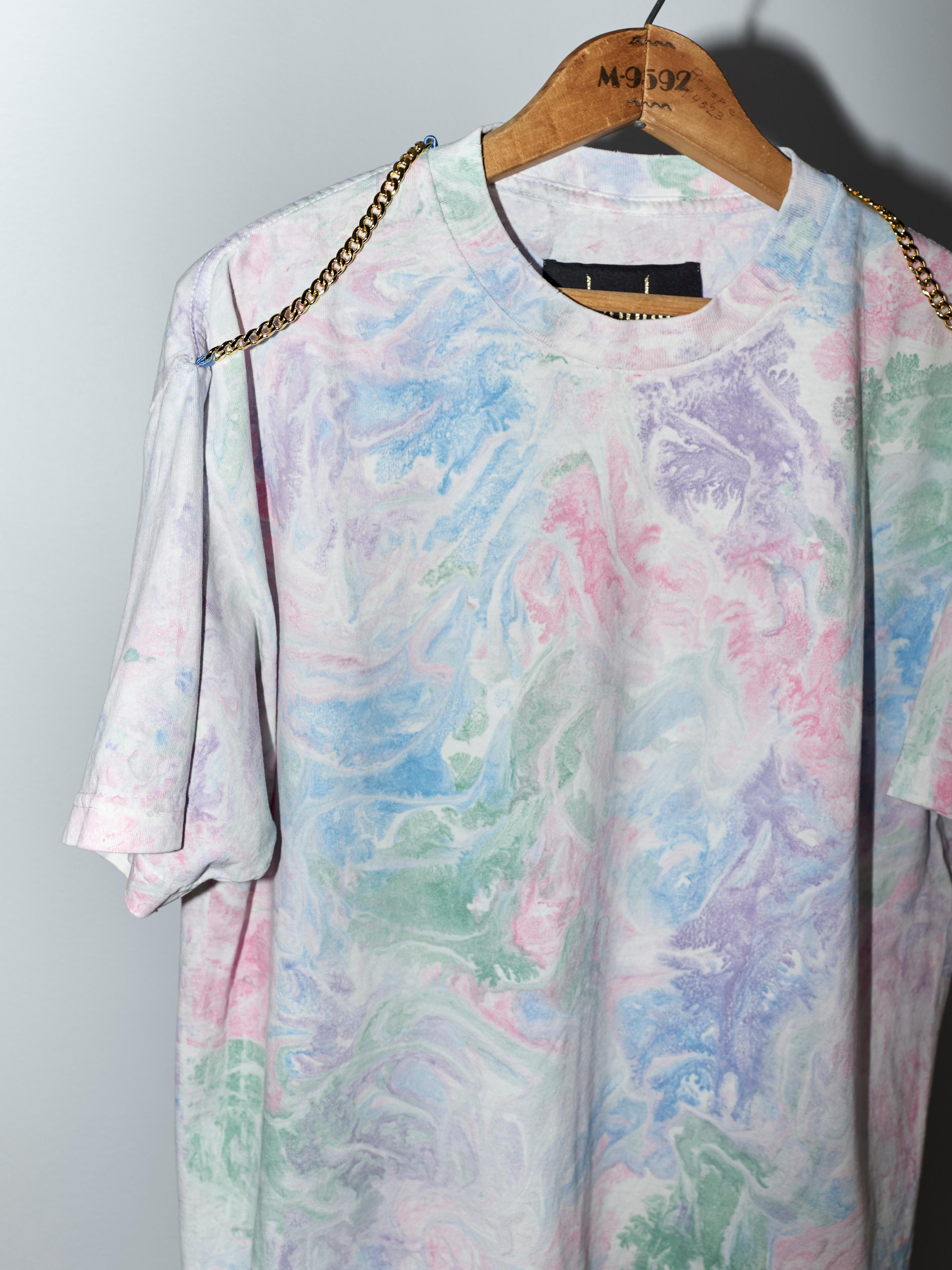 Marble Dye T-Shirt Multi Pastel Gold Chain Cotton J Dauphin 4