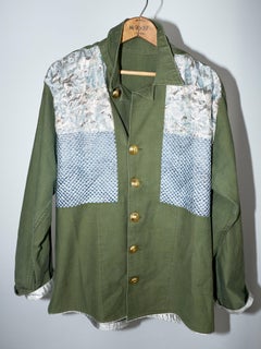 J Dauphin Green Military Jacket Light Blue Brocade Silver Gold Buttons