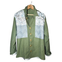 Used J Dauphin Green Military Jacket Light Blue Brocade Silver Gold Buttons
