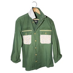 Used J Dauphin Green Military Jacket Light Pink Gold Lurex Tweed Gold Buttons