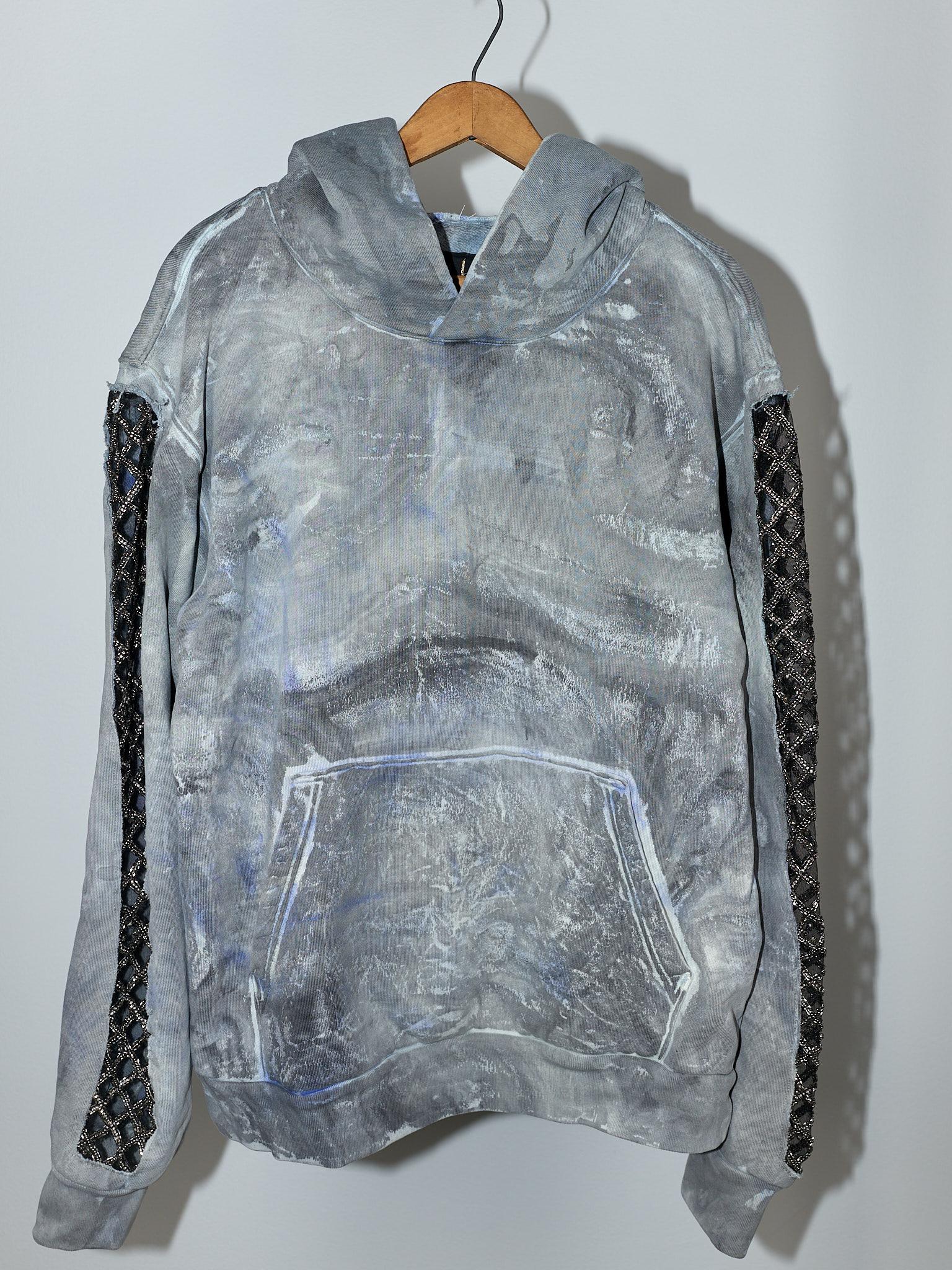 Gray Hoodie Organic Cotton Embellished Marble Dye Chrystal J Dauphin In New Condition In Los Angeles, CA