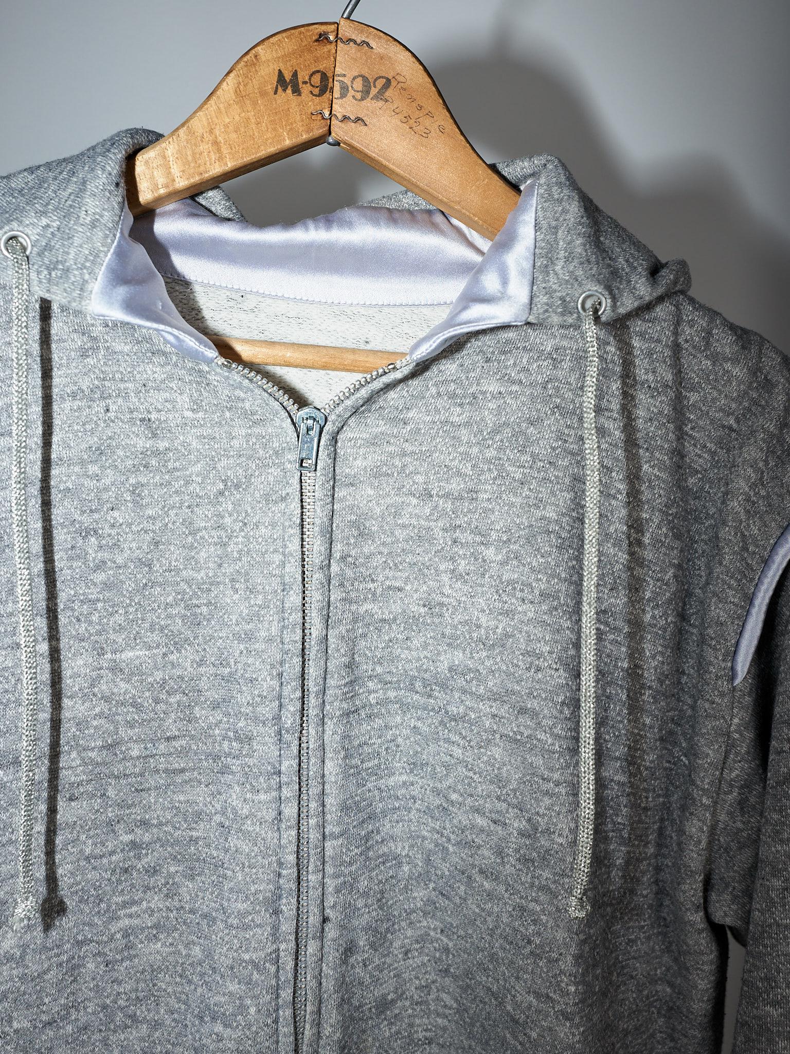 J Dauphin Grey Zipper Hoodie Organza Inserts Lilac Blue Silk Details In New Condition In Los Angeles, CA