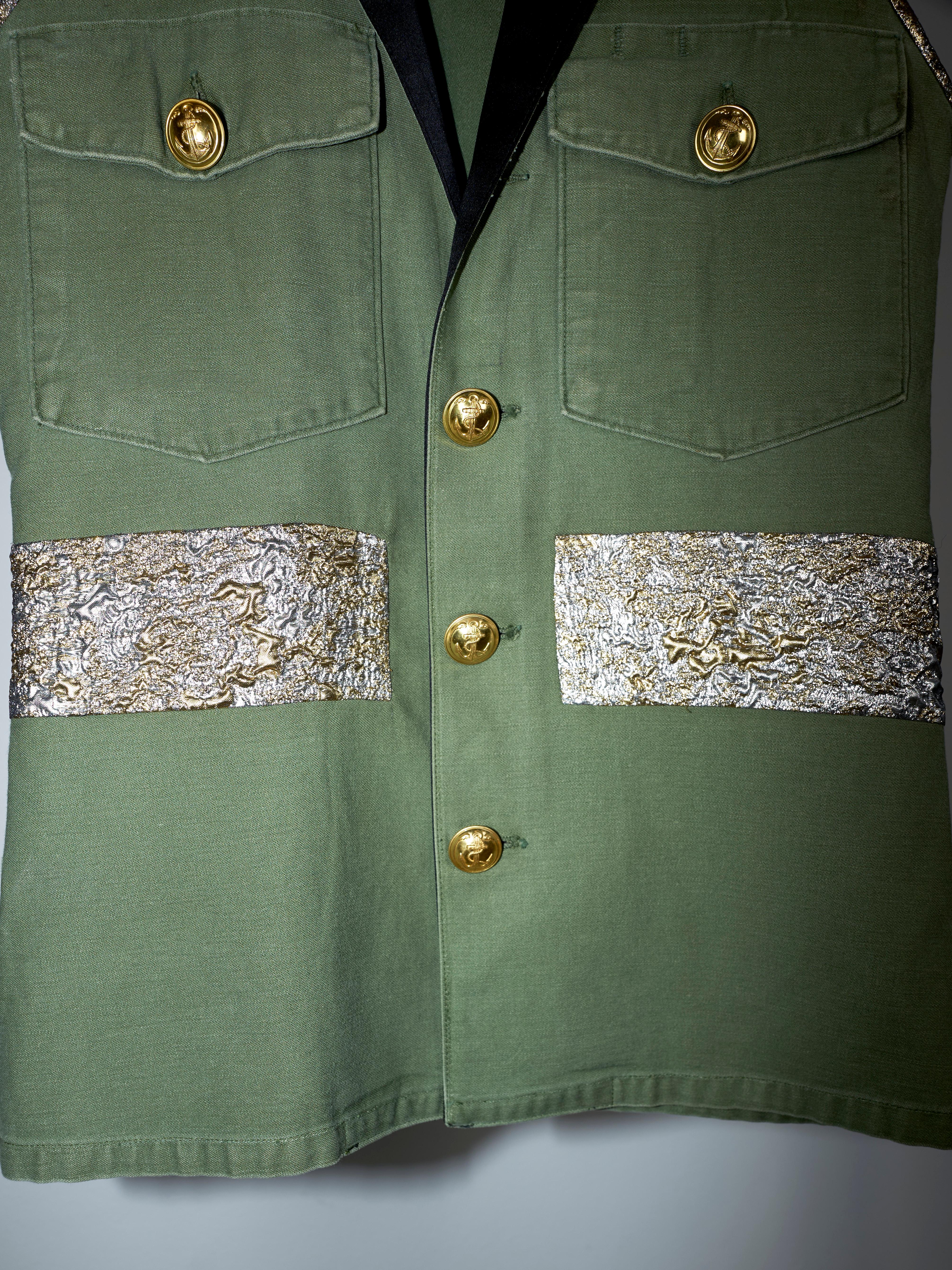 Sleeveless Vest Green Jacket  Military Brocade Buttons J Dauphin  3