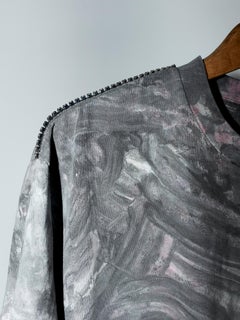 T-Shirt Gray Chrystal Embellishment Cotton Marble Dye J Dauphin