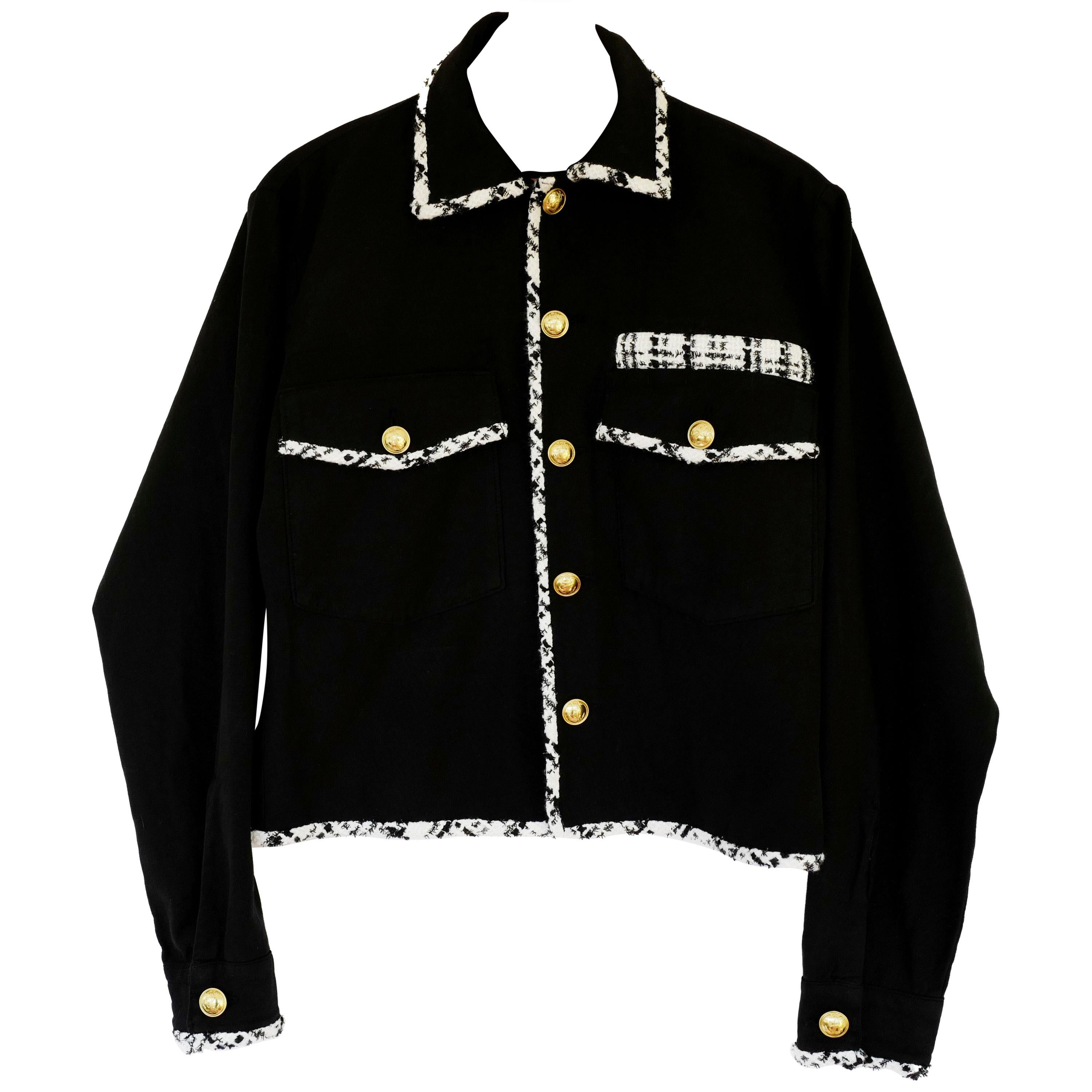 Embellished Blazer Cropped Jacket White Tweed Gold Button J Dauphin