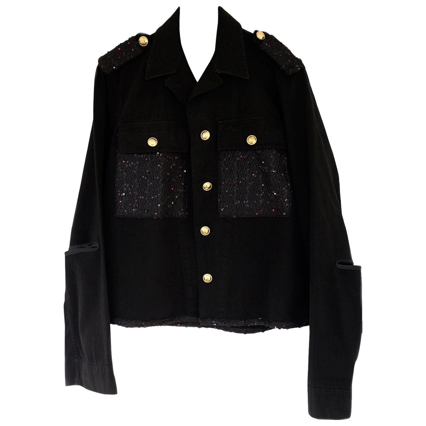Embellished Evening Jacket Black Sequin Tweed Cropped Epaulettes J Dauphin