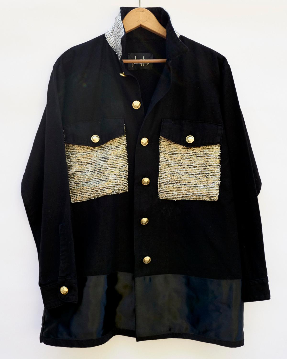 Embellished Shirt Jacket Military Gold Lurex Satin Ribbon J Dauphin  In New Condition In Los Angeles, CA