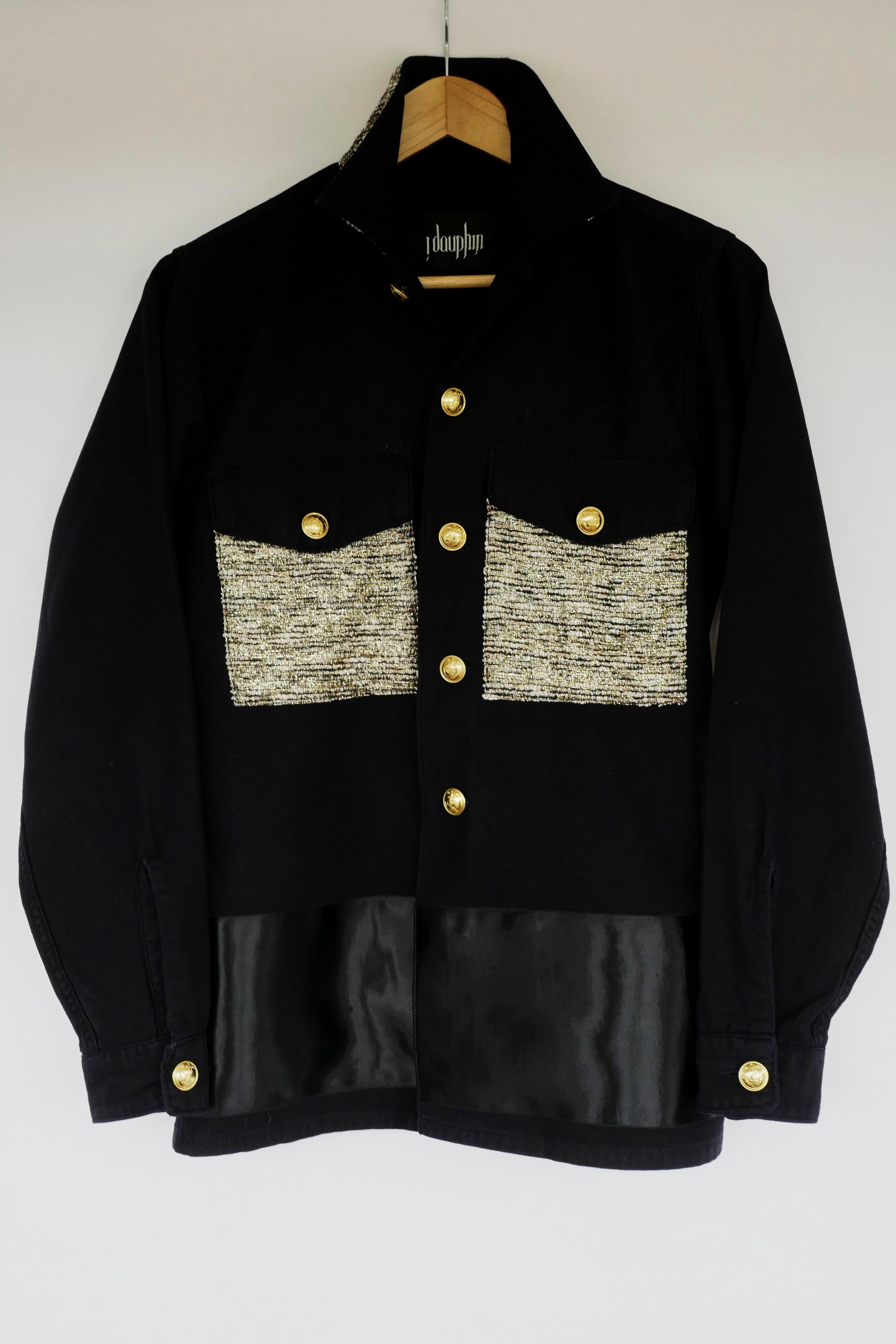 Women's Embellished Shirt Jacket Military Gold Lurex Satin Ribbon J Dauphin 