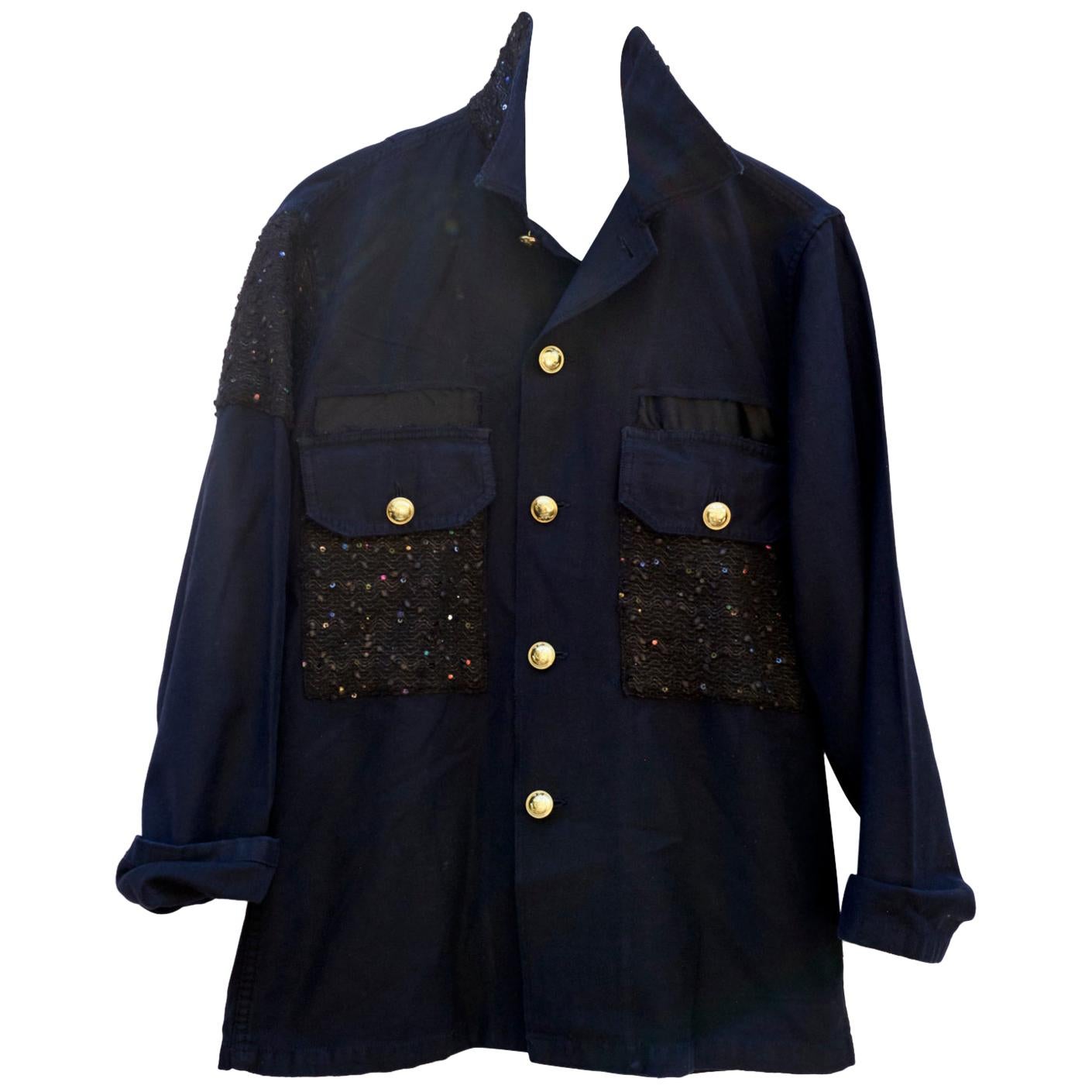 Embellished Jacket Dark Blue Military Gold Button Black Designer Tweed J Dauphin