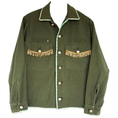 Fringe Embellished Jacket Cropped Tweed Military Green Gold Buttons J Dauphin