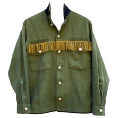 Antique Brass Fringe Embellished Green Military Jacket cropped J Dauphin