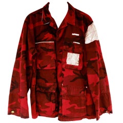 Verschönerte Strassjacke Rot Camouflage Militär Rosa Silber Lurex Brokat