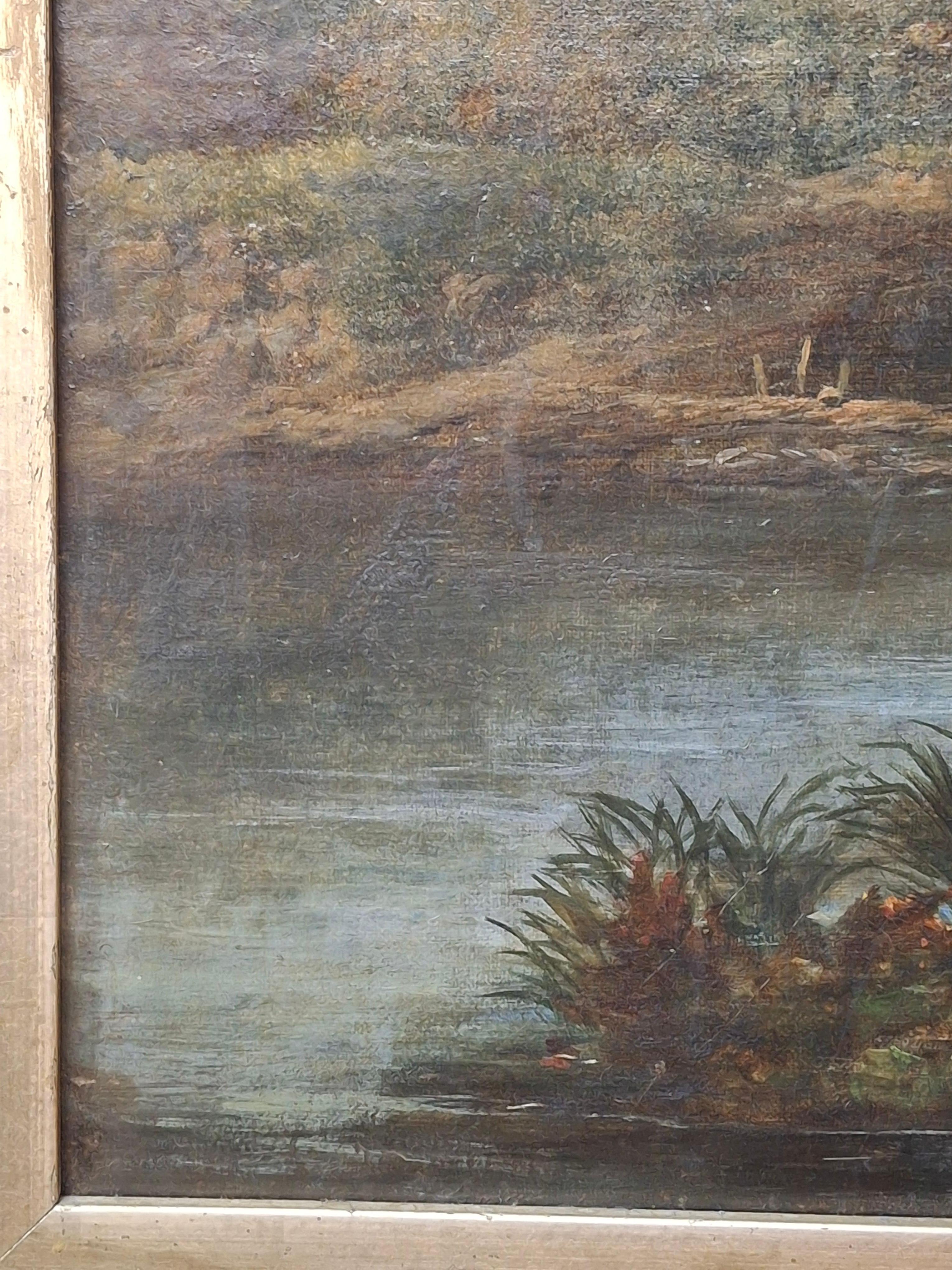 Paisaje con río y figuras de J. De Fleury en venta 10