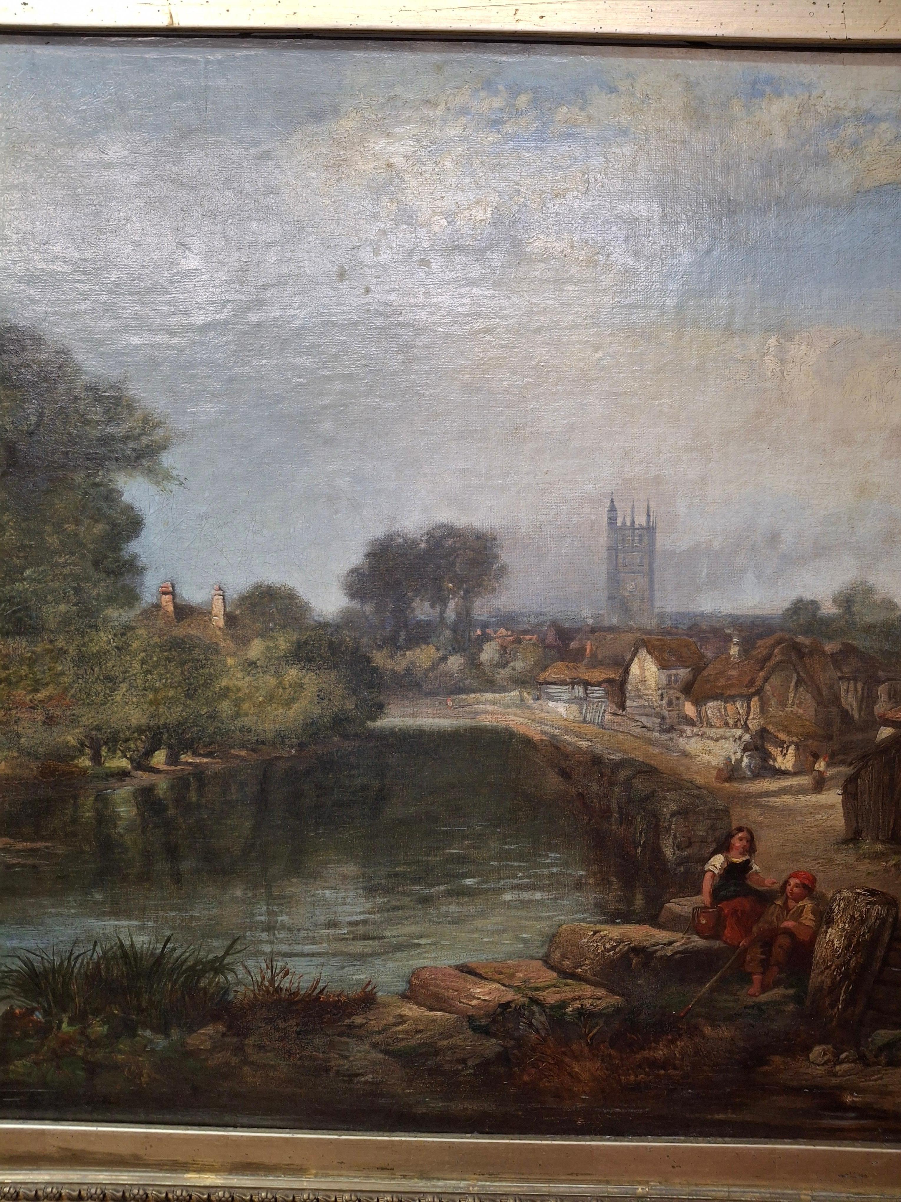 Paisaje con río y figuras de J. De Fleury en venta 2