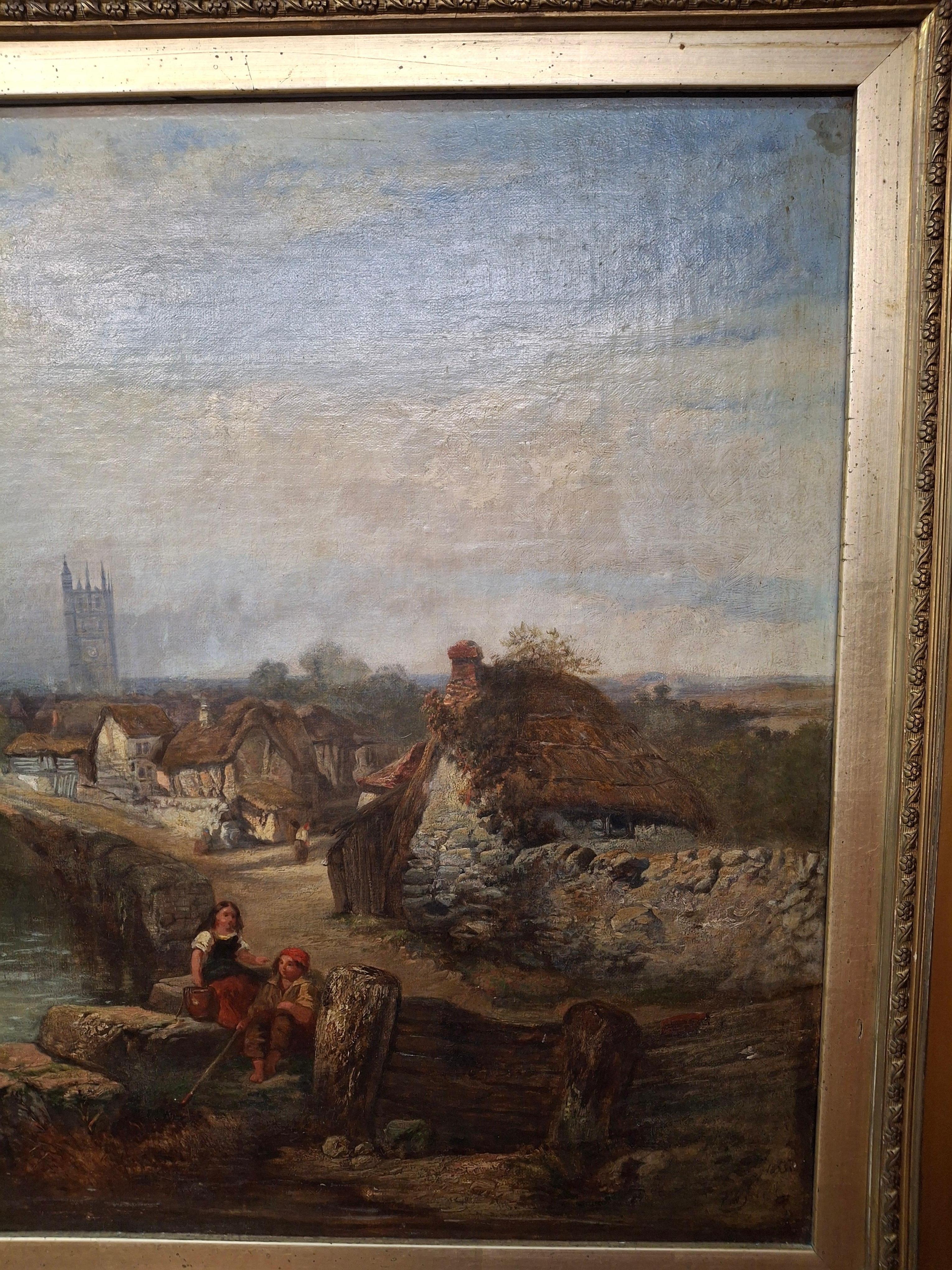 Paisaje con río y figuras de J. De Fleury en venta 3