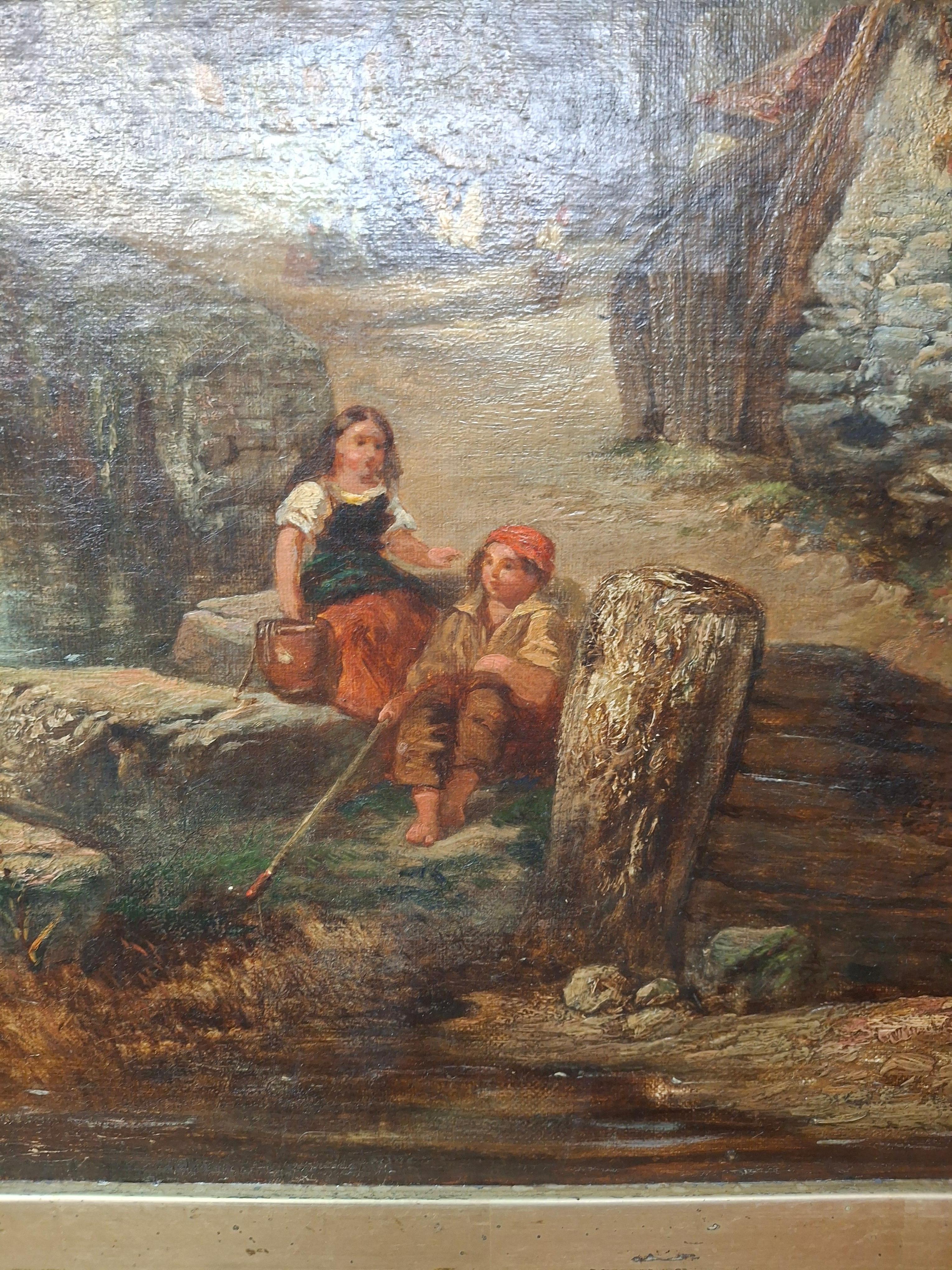 Paisaje con río y figuras de J. De Fleury en venta 6