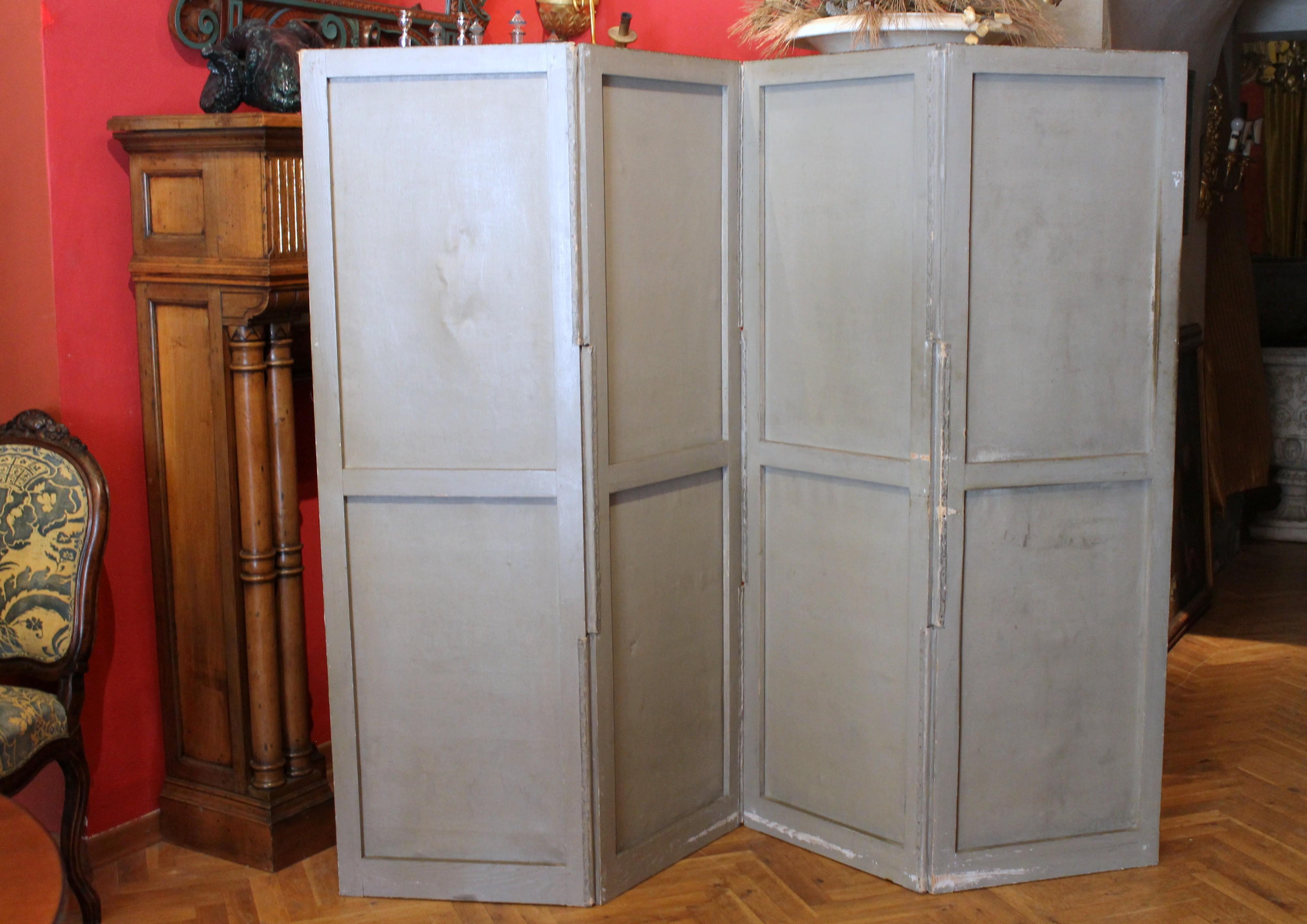 French Tempera on Canvas Four Panels Folding Screen with Seascape View For Sale 7