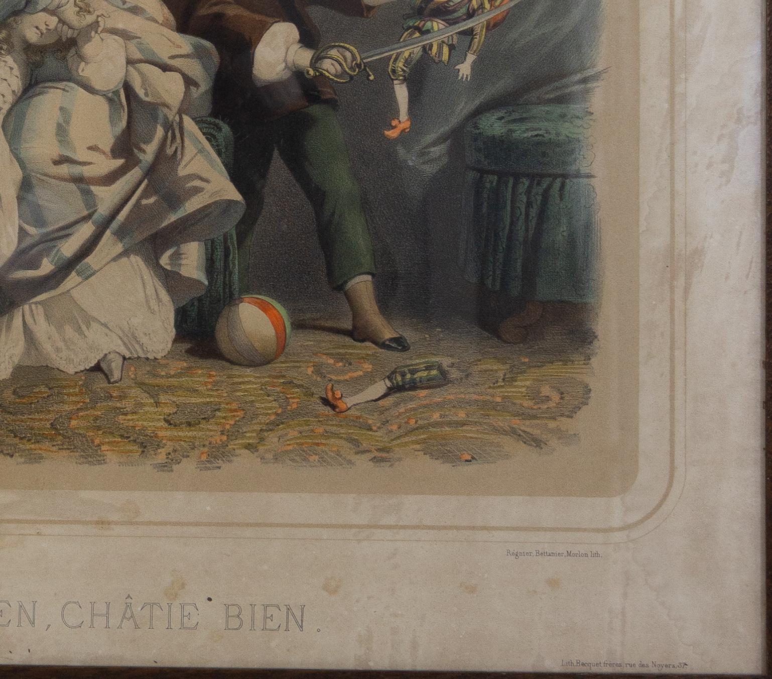 J. Desandre Sparen Sie den Rod und Löschen Sie das Kind, Kupferstich, 19. Jahrhundert  (Papier) im Angebot