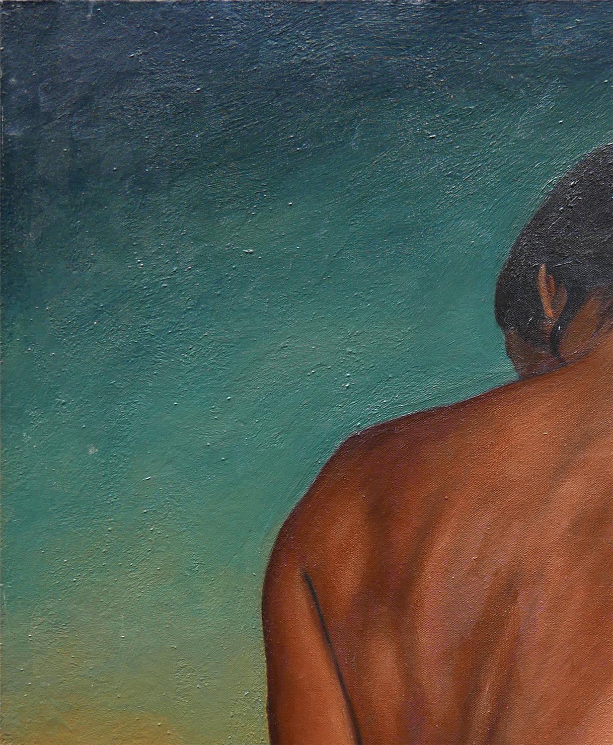 Pittura astratta surrealista di nudo femminile in verde scuro e marrone - Painting Surrealismo di J. Donegan
