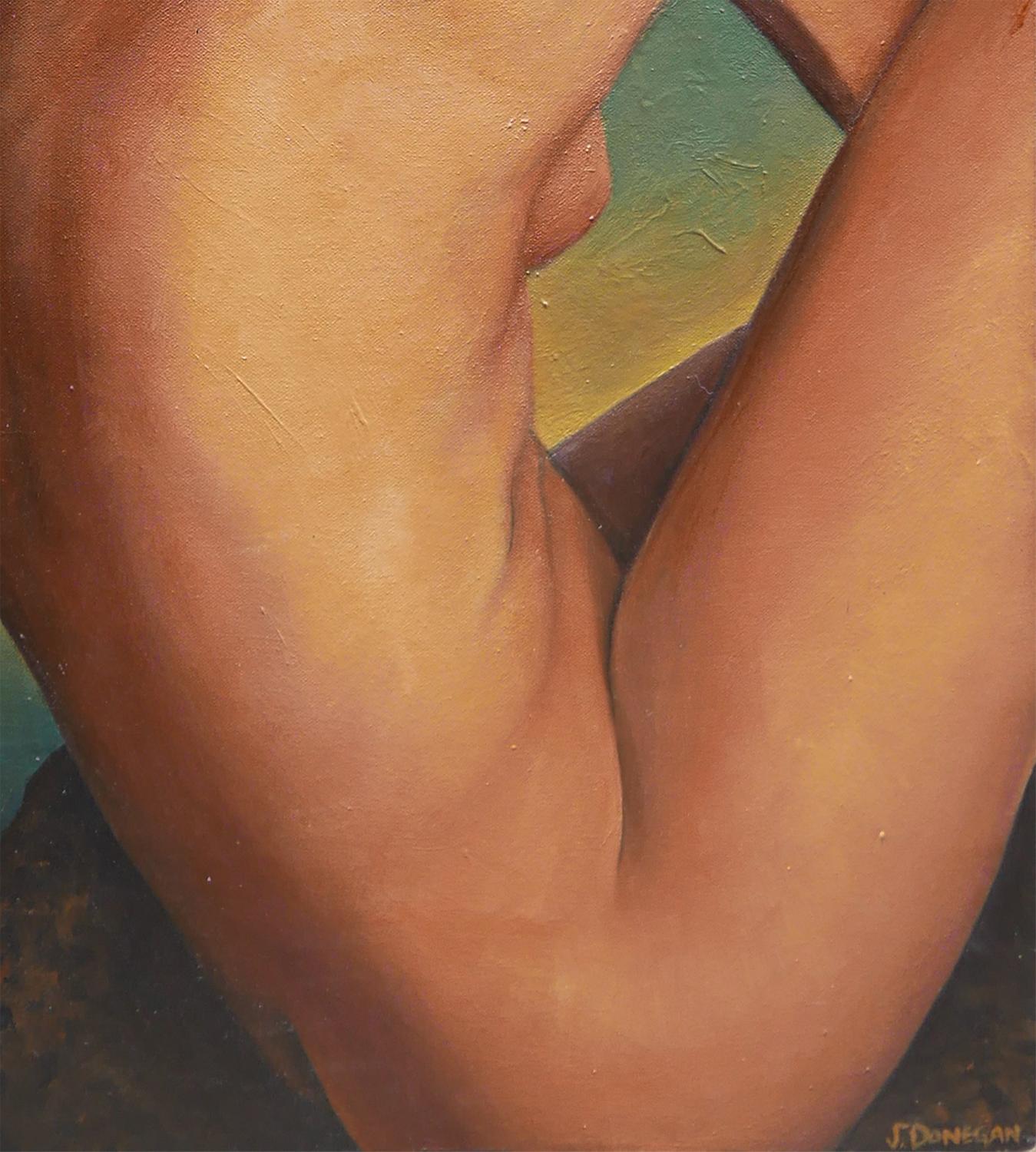 Pittura astratta surrealista di nudo femminile in verde scuro e marrone 2