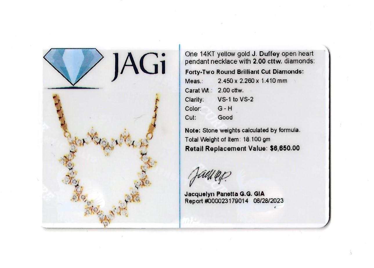 J. Duffey Diamond Open Heart Pendant Necklace in 14 Karat Yellow Gold For Sale 11