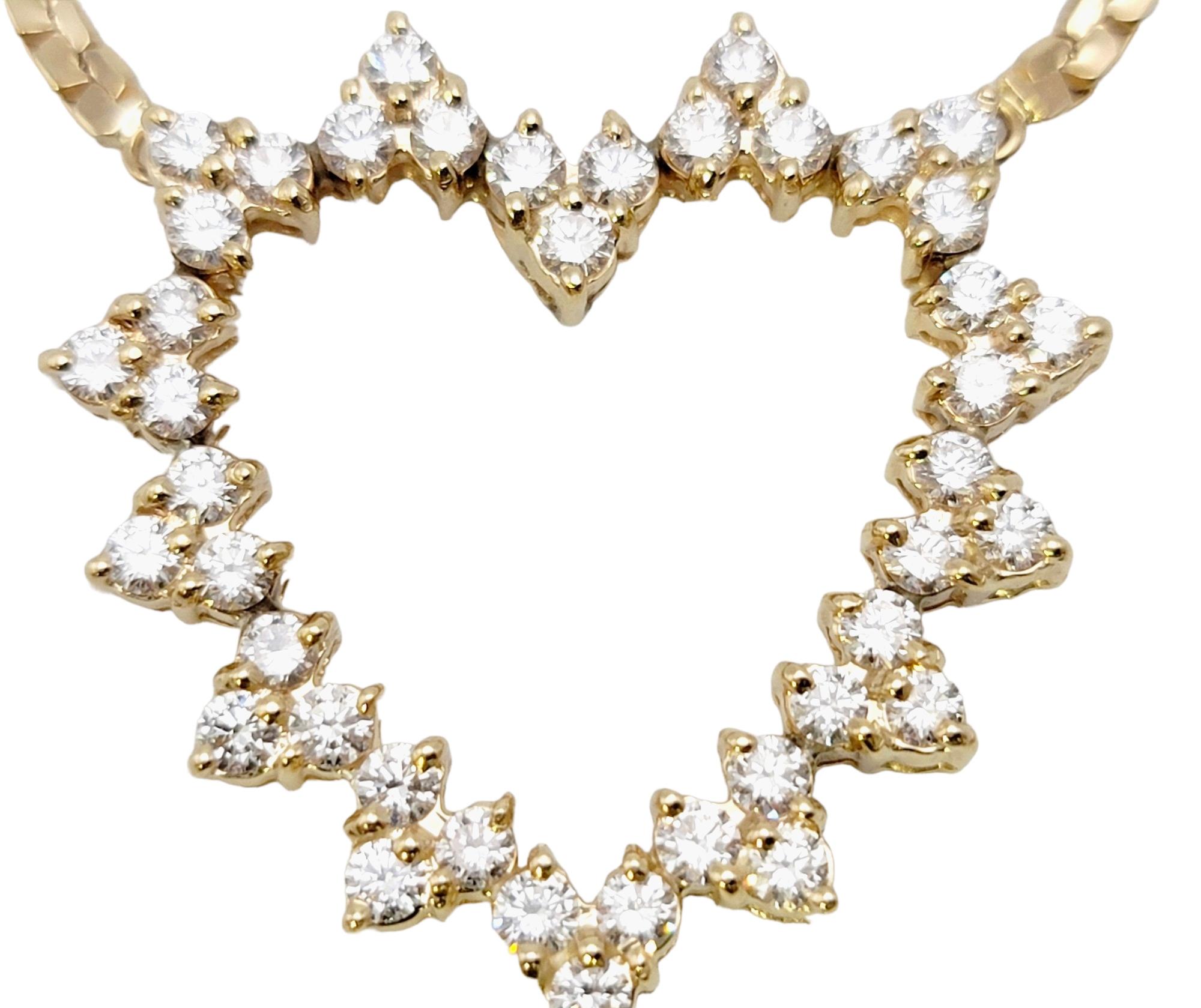 Contemporary J. Duffey Diamond Open Heart Pendant Necklace in 14 Karat Yellow Gold For Sale