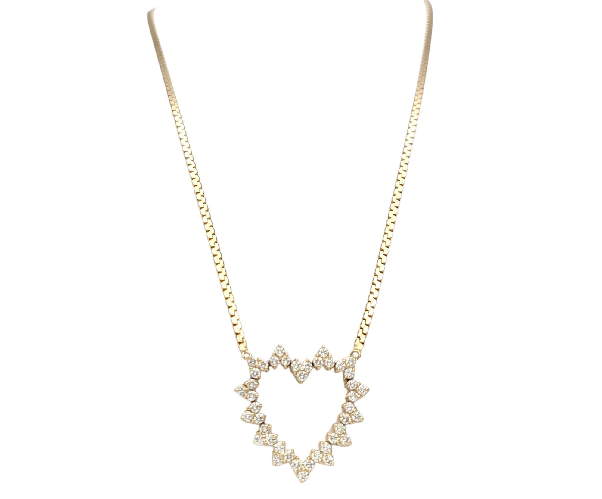 Round Cut J. Duffey Diamond Open Heart Pendant Necklace in 14 Karat Yellow Gold For Sale