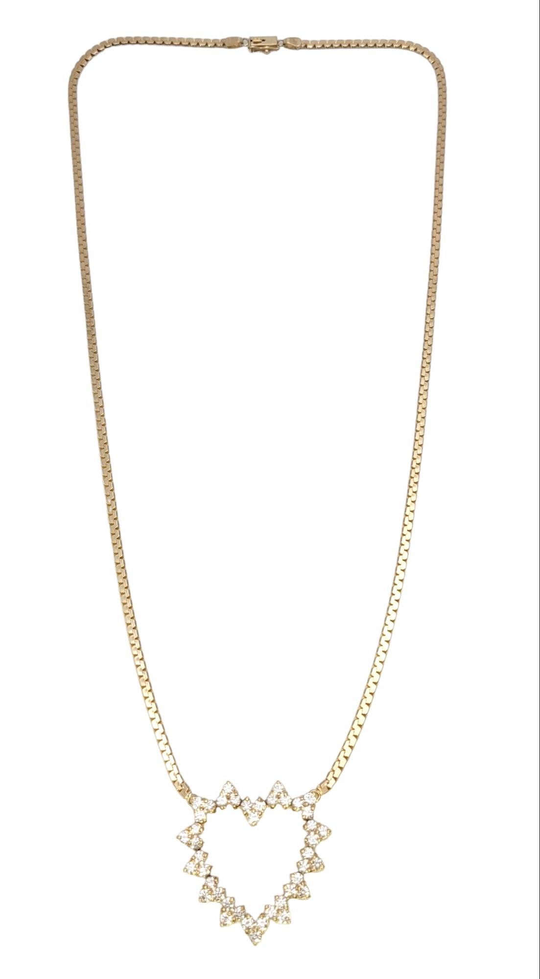 Women's J. Duffey Diamond Open Heart Pendant Necklace in 14 Karat Yellow Gold For Sale