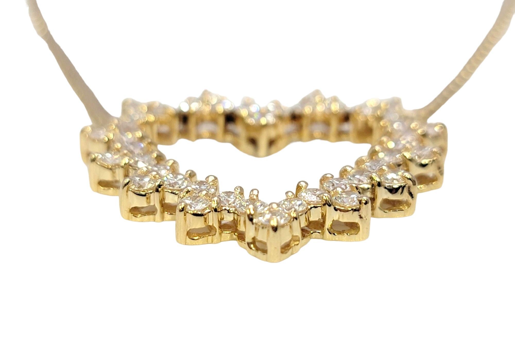 J. Duffey Diamond Open Heart Pendant Necklace in 14 Karat Yellow Gold For Sale 2