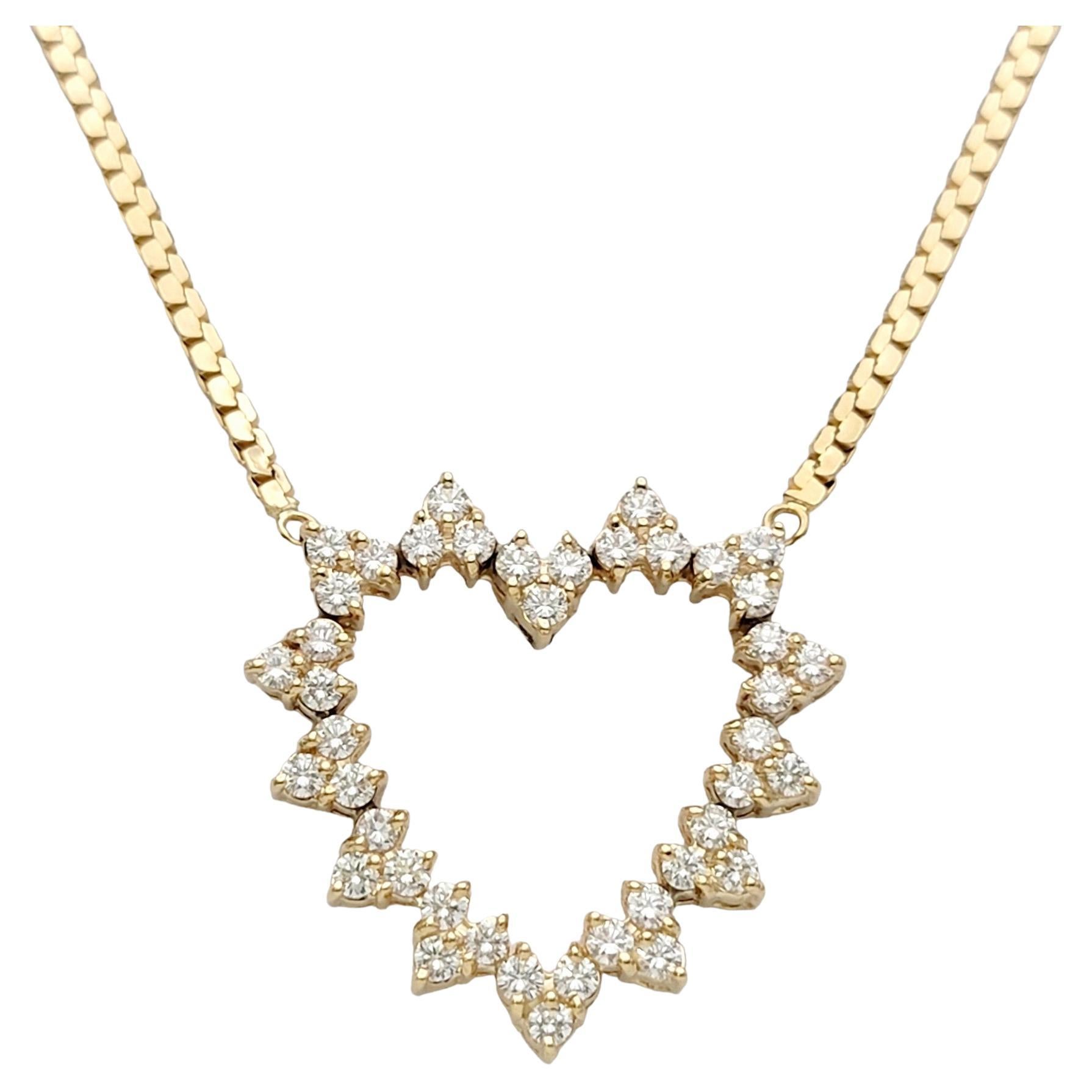 J. Duffey Diamond Open Heart Pendant Necklace in 14 Karat Yellow Gold For Sale