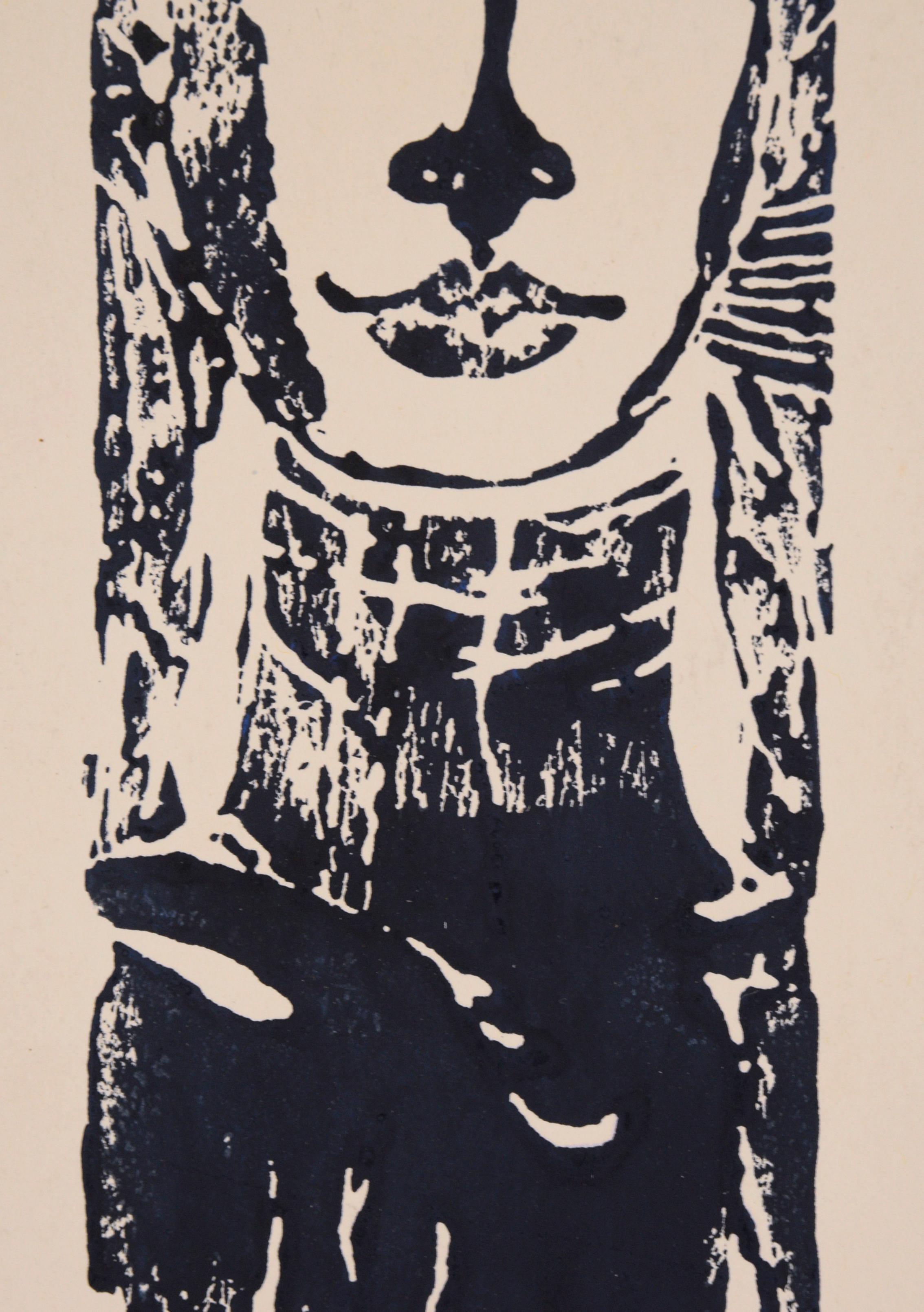 Portrait de femme sur bois - Noir Portrait Print par J. Duffy