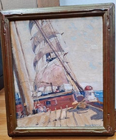 Vintage Duncan Gleason (1881 - 1959) Study for "Under Sail" Oil Paint on Board Painting