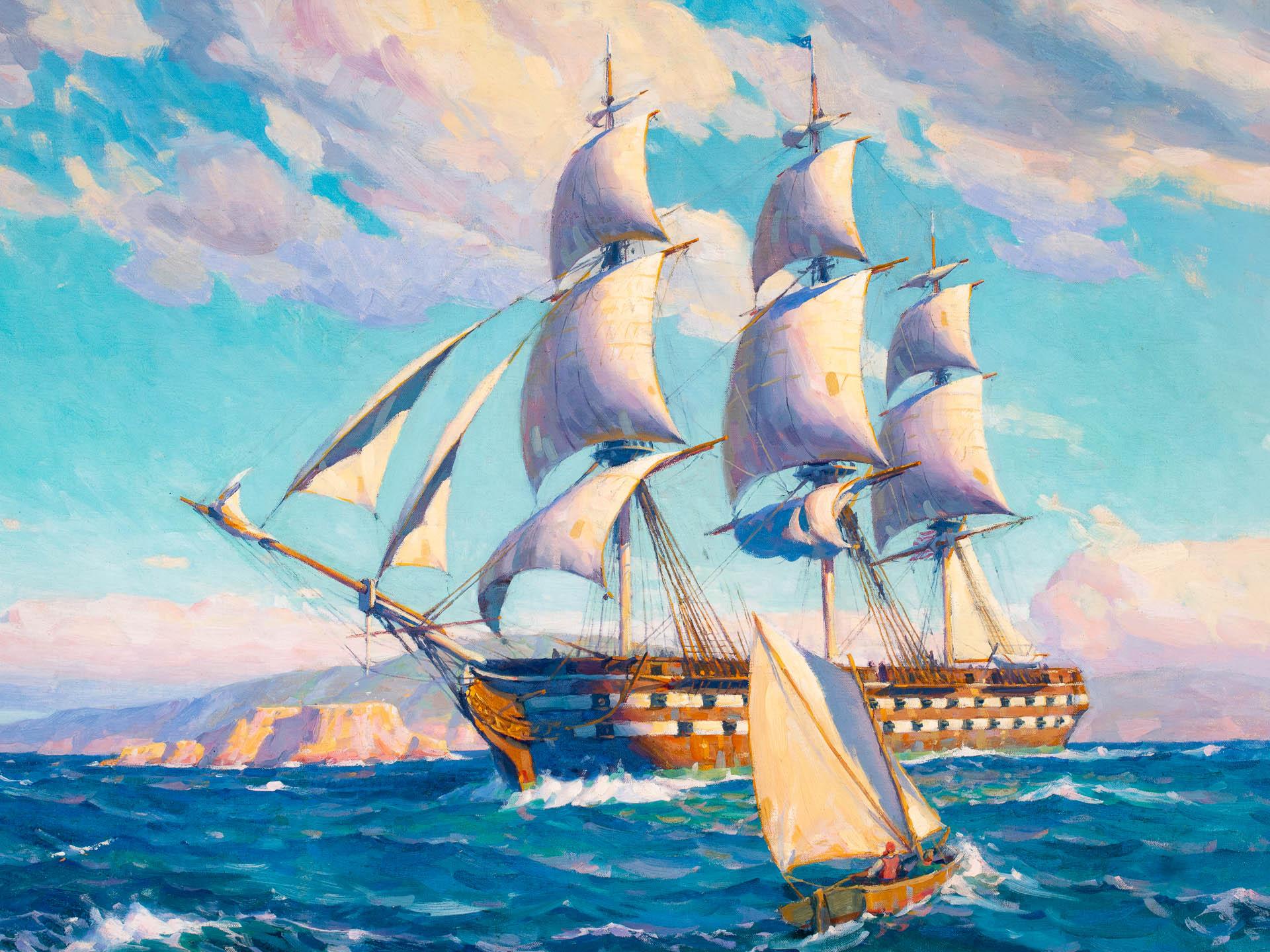 Die USS OHIO-Ledermanufaktur von San Pedro, 1849 (Sonstige Kunststile), Painting, von J. Duncan Gleason