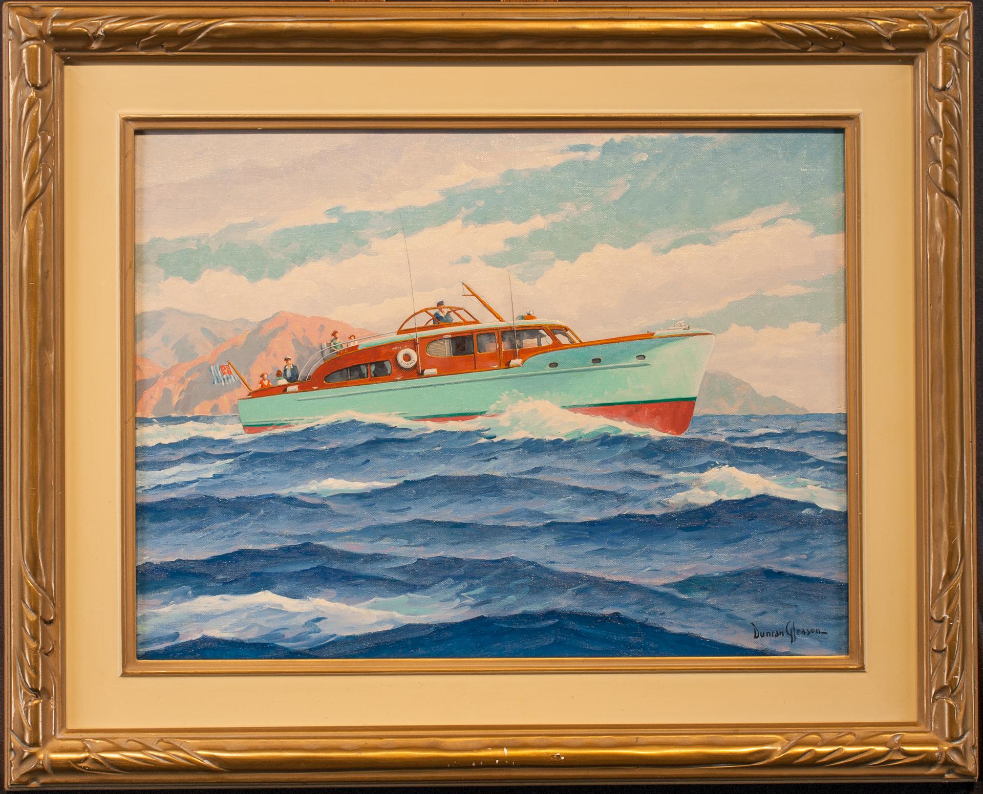 Lo yacht KITSKAD al largo dell'isola di Catalina - Painting di J. Duncan Gleason