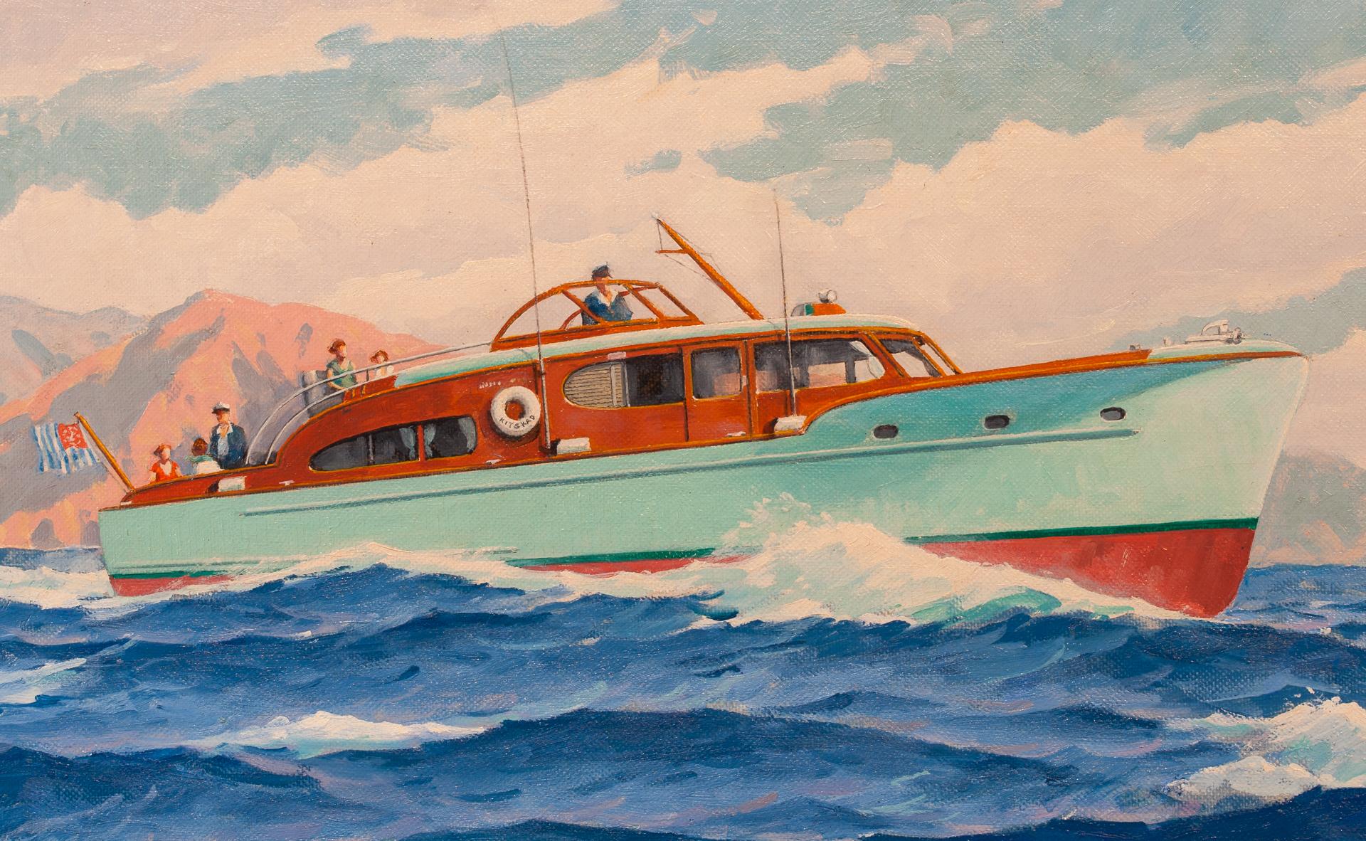 Yacht KITSKAD vor Catalina-Insel (Moderne), Painting, von J. Duncan Gleason