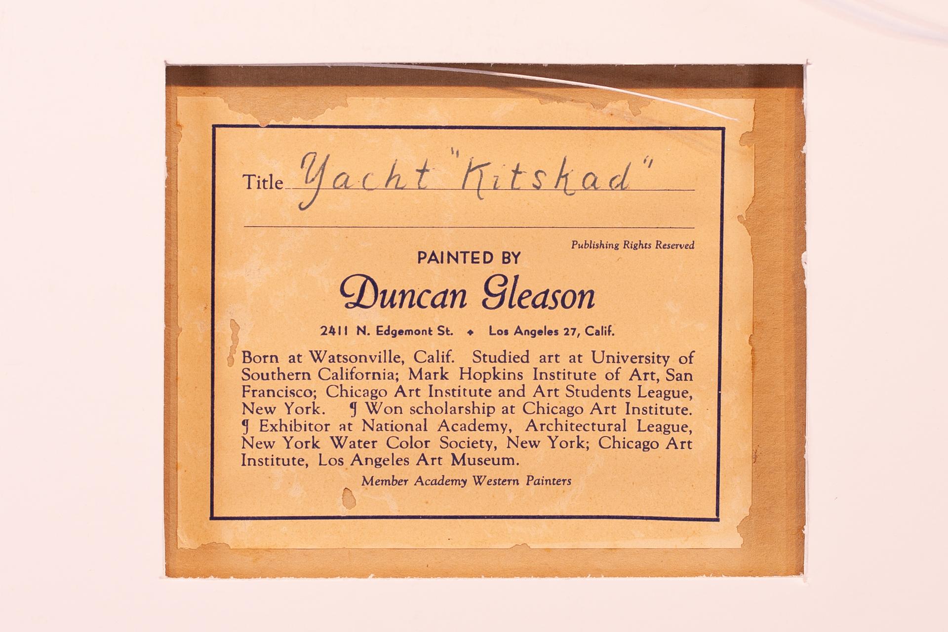Duncan Gleason ha vissuto a New York e in altri luoghi per motivi di lavoro o di studio, ma è stato il Sud della California il luogo in cui si sentiva più a casa e, guardando le sue opere, l'amore per questo stato è presente nei suoi dipinti dei